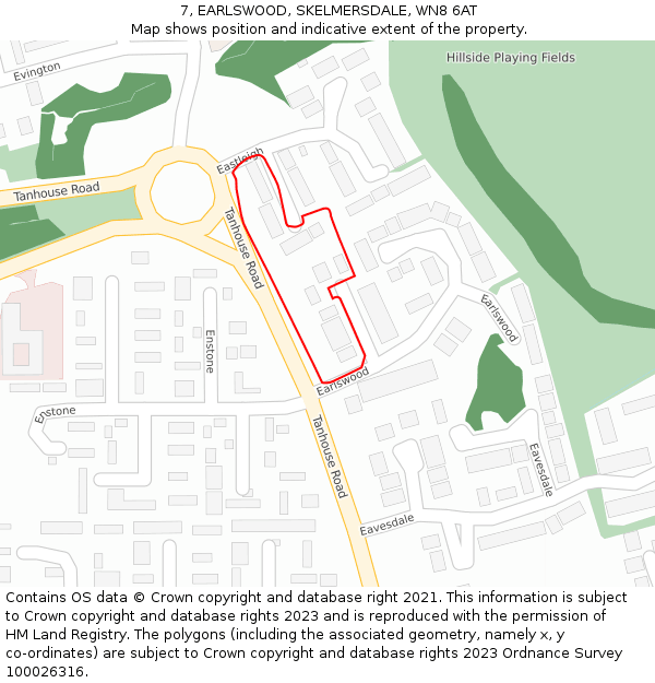 7, EARLSWOOD, SKELMERSDALE, WN8 6AT: Location map and indicative extent of plot