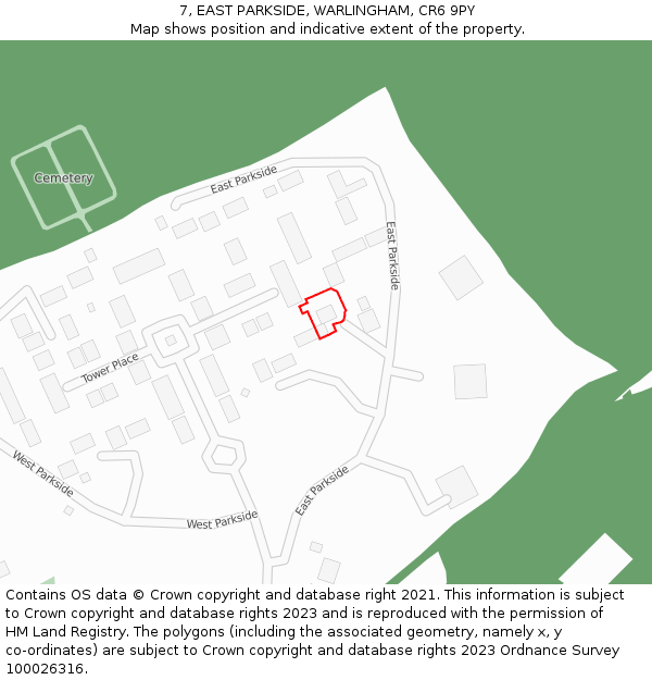 7, EAST PARKSIDE, WARLINGHAM, CR6 9PY: Location map and indicative extent of plot