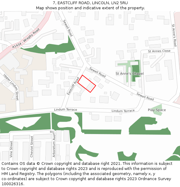 7, EASTCLIFF ROAD, LINCOLN, LN2 5RU: Location map and indicative extent of plot