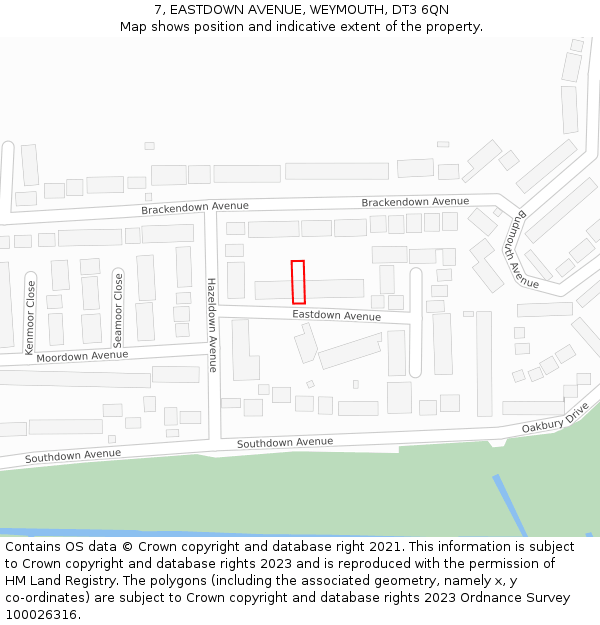 7, EASTDOWN AVENUE, WEYMOUTH, DT3 6QN: Location map and indicative extent of plot