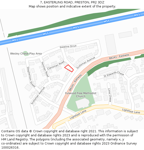 7, EASTERLING ROAD, PRESTON, PR2 3DZ: Location map and indicative extent of plot