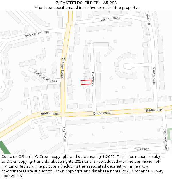 7, EASTFIELDS, PINNER, HA5 2SR: Location map and indicative extent of plot