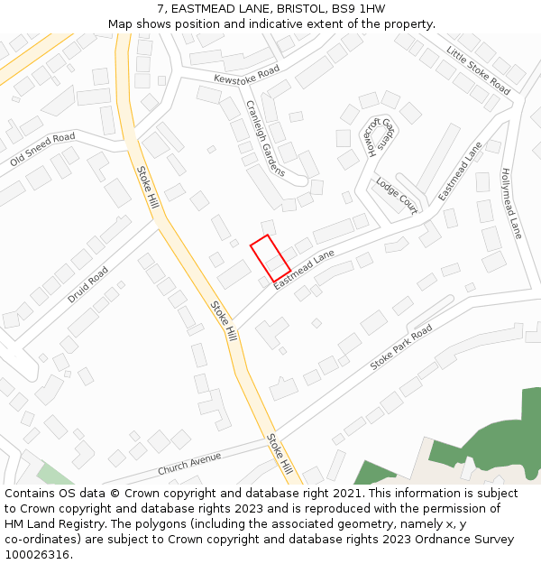 7, EASTMEAD LANE, BRISTOL, BS9 1HW: Location map and indicative extent of plot