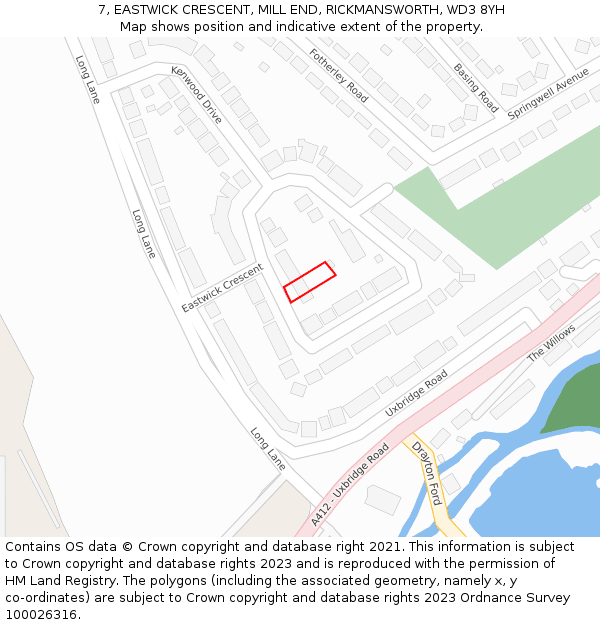 7, EASTWICK CRESCENT, MILL END, RICKMANSWORTH, WD3 8YH: Location map and indicative extent of plot