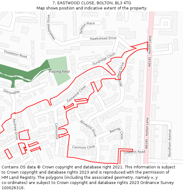 7, EASTWOOD CLOSE, BOLTON, BL3 4TG: Location map and indicative extent of plot