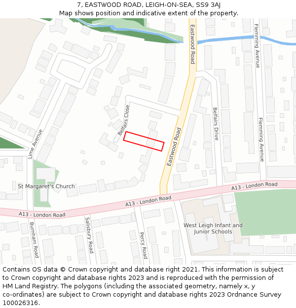 7, EASTWOOD ROAD, LEIGH-ON-SEA, SS9 3AJ: Location map and indicative extent of plot