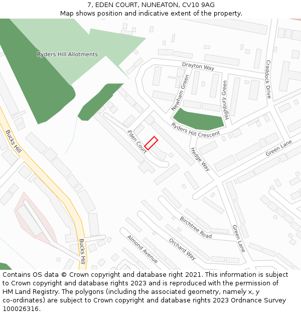 7, EDEN COURT, NUNEATON, CV10 9AG: Location map and indicative extent of plot