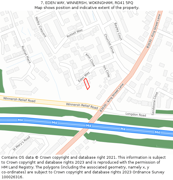 7, EDEN WAY, WINNERSH, WOKINGHAM, RG41 5PQ: Location map and indicative extent of plot