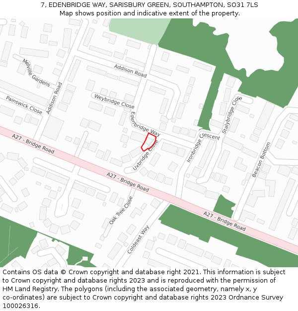 7, EDENBRIDGE WAY, SARISBURY GREEN, SOUTHAMPTON, SO31 7LS: Location map and indicative extent of plot