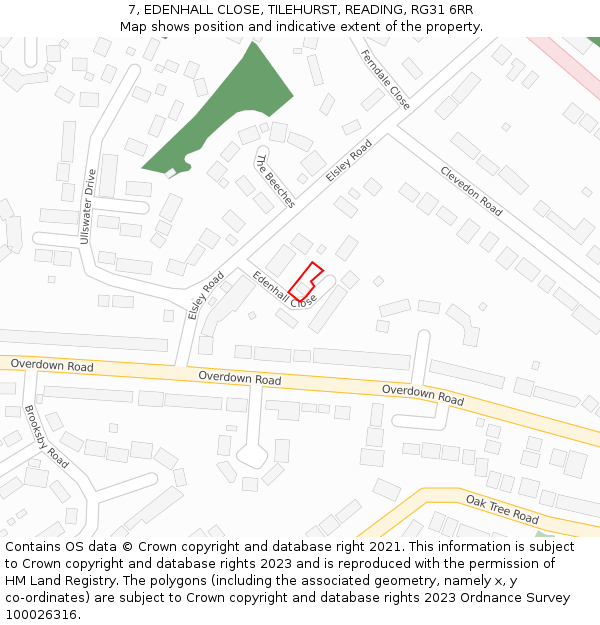 7, EDENHALL CLOSE, TILEHURST, READING, RG31 6RR: Location map and indicative extent of plot