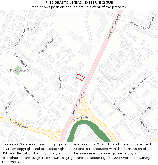 7, EDGBASTON MEAD, EXETER, EX2 5UB: Location map and indicative extent of plot
