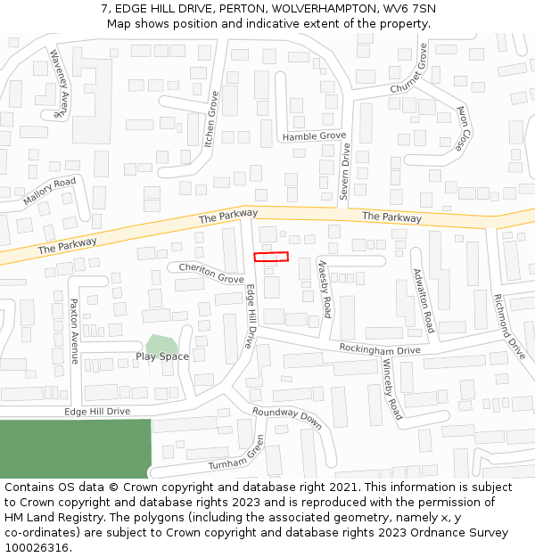 7, EDGE HILL DRIVE, PERTON, WOLVERHAMPTON, WV6 7SN: Location map and indicative extent of plot