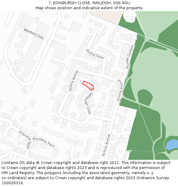 7, EDINBURGH CLOSE, RAYLEIGH, SS6 9GU: Location map and indicative extent of plot