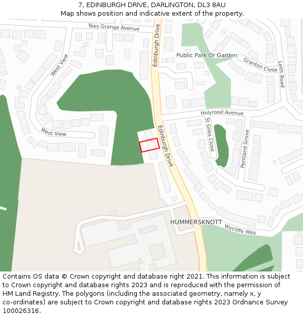 7, EDINBURGH DRIVE, DARLINGTON, DL3 8AU: Location map and indicative extent of plot