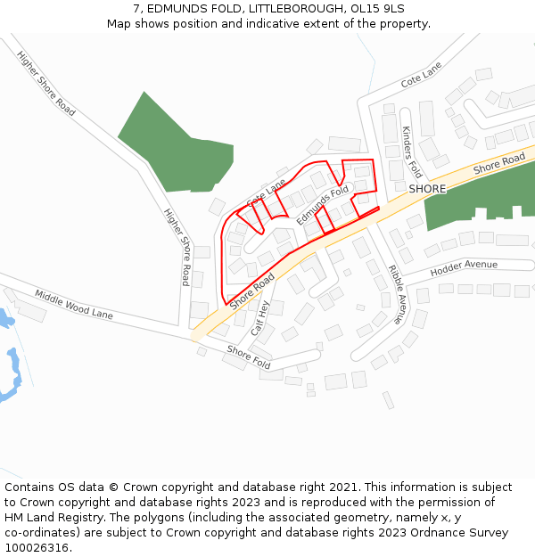 7, EDMUNDS FOLD, LITTLEBOROUGH, OL15 9LS: Location map and indicative extent of plot
