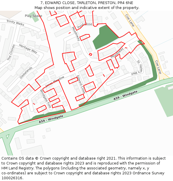 7, EDWARD CLOSE, TARLETON, PRESTON, PR4 6NE: Location map and indicative extent of plot
