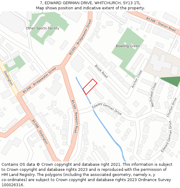 7, EDWARD GERMAN DRIVE, WHITCHURCH, SY13 1TL: Location map and indicative extent of plot
