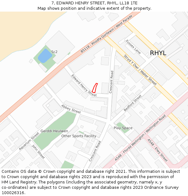 7, EDWARD HENRY STREET, RHYL, LL18 1TE: Location map and indicative extent of plot