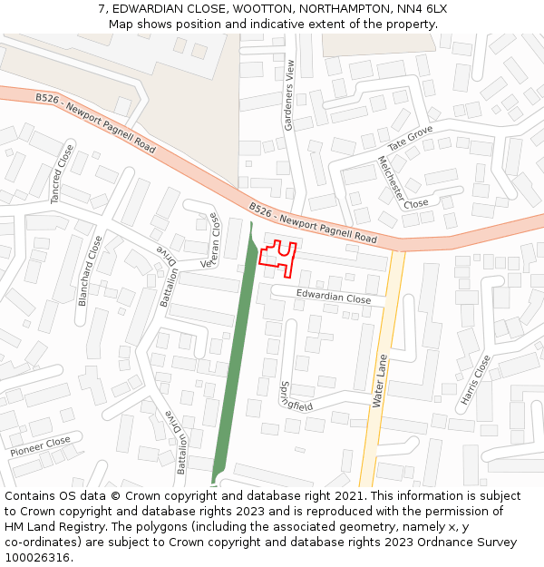 7, EDWARDIAN CLOSE, WOOTTON, NORTHAMPTON, NN4 6LX: Location map and indicative extent of plot