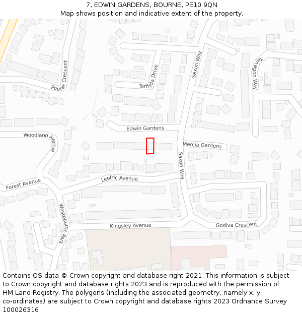 7, EDWIN GARDENS, BOURNE, PE10 9QN: Location map and indicative extent of plot