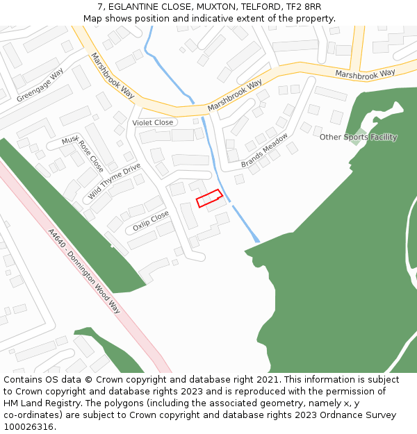 7, EGLANTINE CLOSE, MUXTON, TELFORD, TF2 8RR: Location map and indicative extent of plot