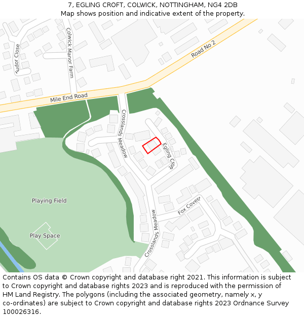 7, EGLING CROFT, COLWICK, NOTTINGHAM, NG4 2DB: Location map and indicative extent of plot