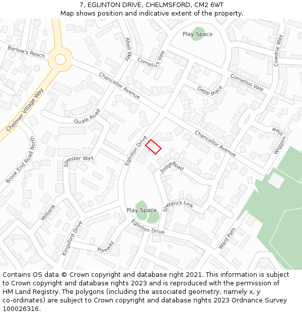 7, EGLINTON DRIVE, CHELMSFORD, CM2 6WT: Location map and indicative extent of plot