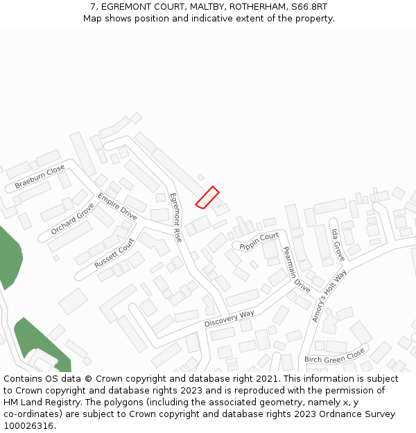 7, EGREMONT COURT, MALTBY, ROTHERHAM, S66 8RT: Location map and indicative extent of plot