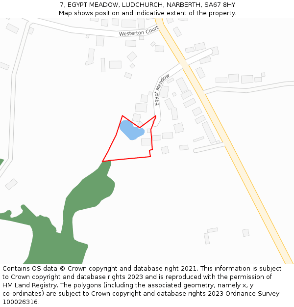 7, EGYPT MEADOW, LUDCHURCH, NARBERTH, SA67 8HY: Location map and indicative extent of plot