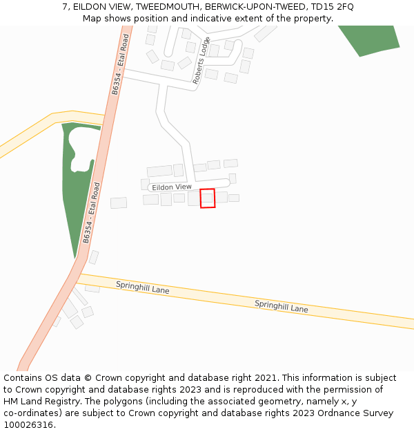 7, EILDON VIEW, TWEEDMOUTH, BERWICK-UPON-TWEED, TD15 2FQ: Location map and indicative extent of plot