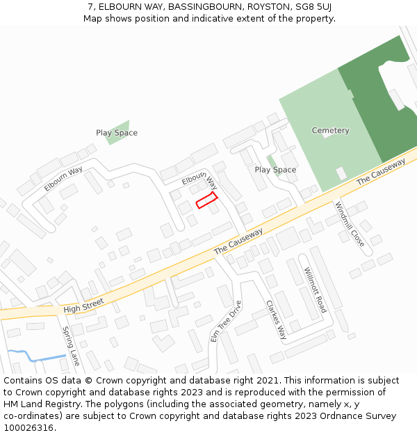 7, ELBOURN WAY, BASSINGBOURN, ROYSTON, SG8 5UJ: Location map and indicative extent of plot