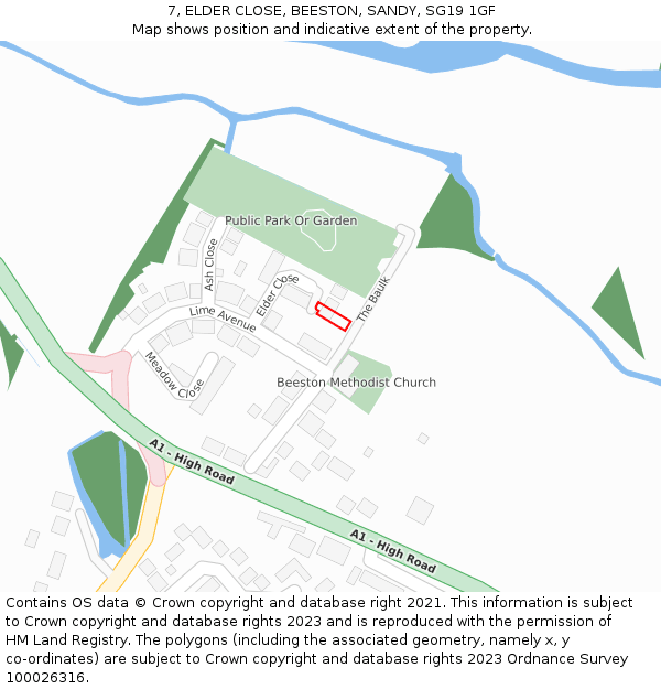 7, ELDER CLOSE, BEESTON, SANDY, SG19 1GF: Location map and indicative extent of plot