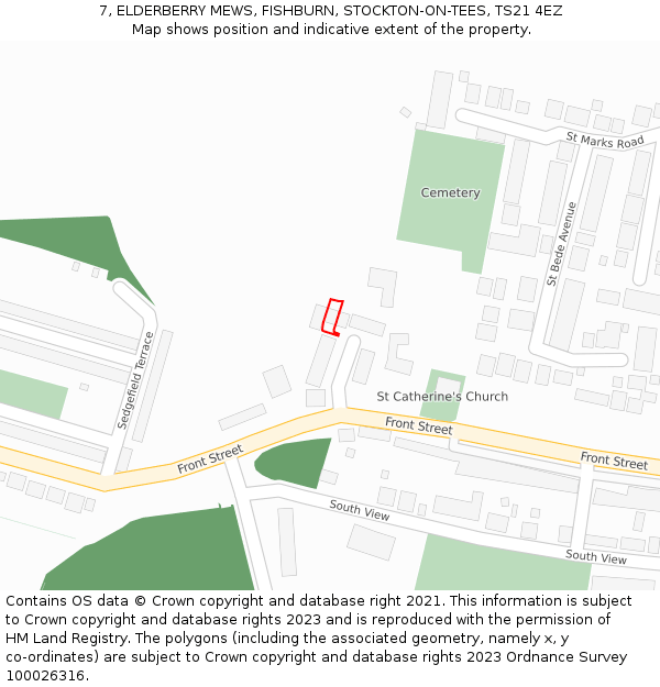 7, ELDERBERRY MEWS, FISHBURN, STOCKTON-ON-TEES, TS21 4EZ: Location map and indicative extent of plot