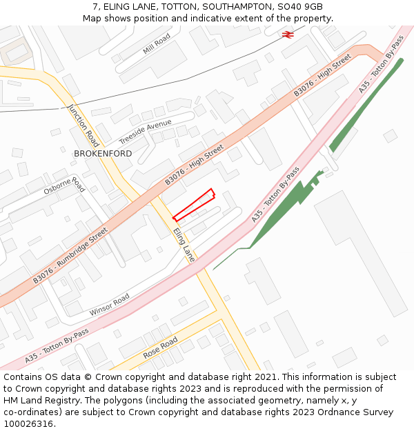 7, ELING LANE, TOTTON, SOUTHAMPTON, SO40 9GB: Location map and indicative extent of plot