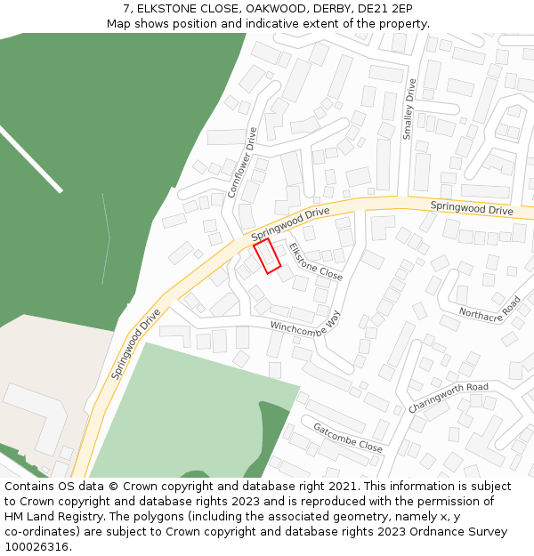 7, ELKSTONE CLOSE, OAKWOOD, DERBY, DE21 2EP: Location map and indicative extent of plot