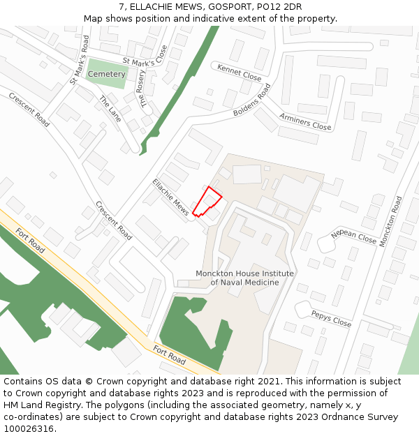 7, ELLACHIE MEWS, GOSPORT, PO12 2DR: Location map and indicative extent of plot