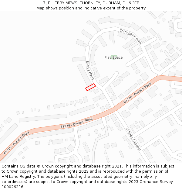 7, ELLERBY MEWS, THORNLEY, DURHAM, DH6 3FB: Location map and indicative extent of plot