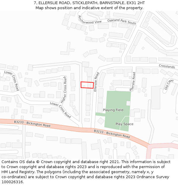 7, ELLERSLIE ROAD, STICKLEPATH, BARNSTAPLE, EX31 2HT: Location map and indicative extent of plot