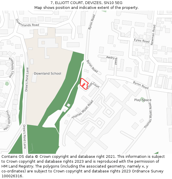 7, ELLIOTT COURT, DEVIZES, SN10 5EG: Location map and indicative extent of plot
