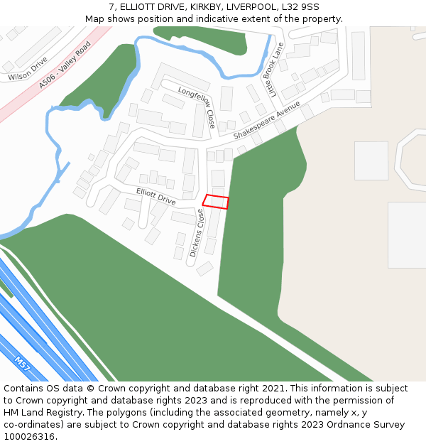 7, ELLIOTT DRIVE, KIRKBY, LIVERPOOL, L32 9SS: Location map and indicative extent of plot