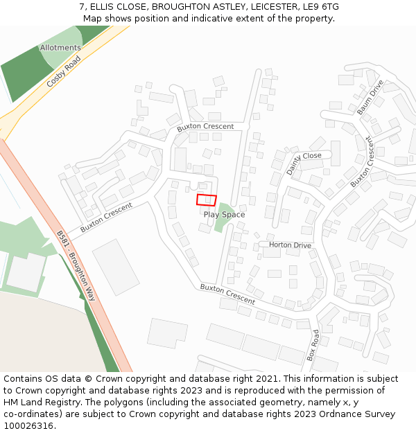 7, ELLIS CLOSE, BROUGHTON ASTLEY, LEICESTER, LE9 6TG: Location map and indicative extent of plot