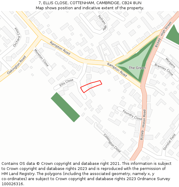 7, ELLIS CLOSE, COTTENHAM, CAMBRIDGE, CB24 8UN: Location map and indicative extent of plot