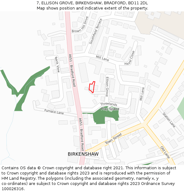7, ELLISON GROVE, BIRKENSHAW, BRADFORD, BD11 2DL: Location map and indicative extent of plot