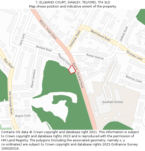 7, ELLWAND COURT, DAWLEY, TELFORD, TF4 3LD: Location map and indicative extent of plot
