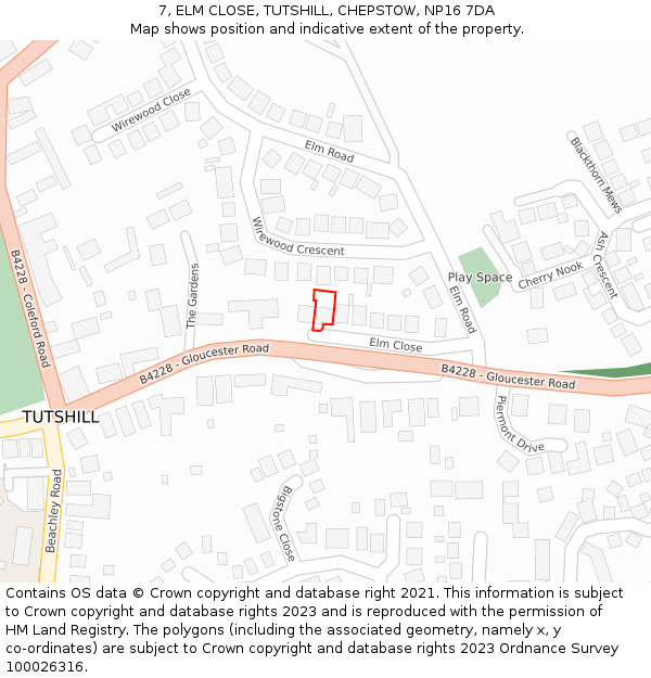 7, ELM CLOSE, TUTSHILL, CHEPSTOW, NP16 7DA: Location map and indicative extent of plot