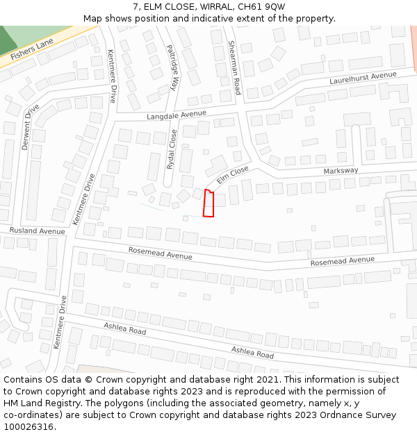 7, ELM CLOSE, WIRRAL, CH61 9QW: Location map and indicative extent of plot