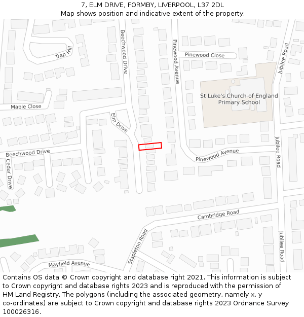 7, ELM DRIVE, FORMBY, LIVERPOOL, L37 2DL: Location map and indicative extent of plot