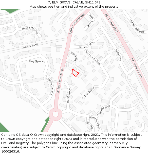 7, ELM GROVE, CALNE, SN11 0FE: Location map and indicative extent of plot