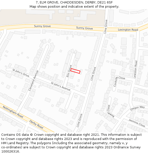 7, ELM GROVE, CHADDESDEN, DERBY, DE21 6SF: Location map and indicative extent of plot