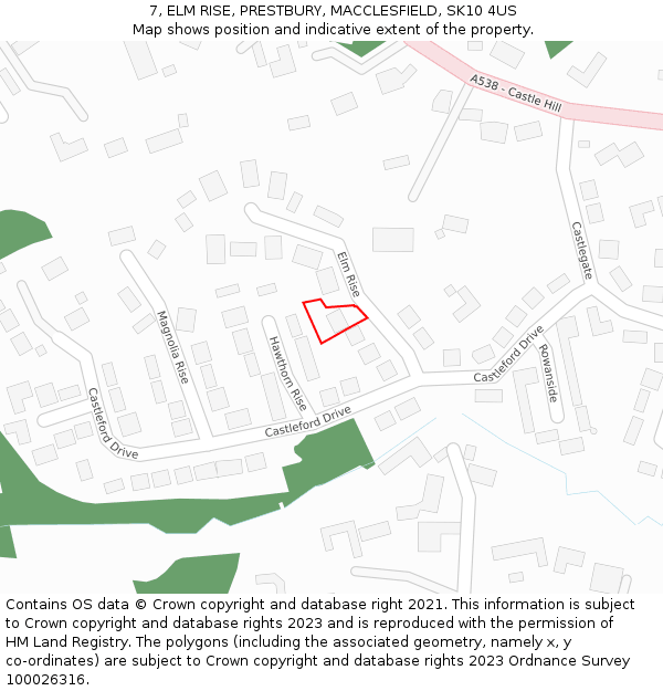 7, ELM RISE, PRESTBURY, MACCLESFIELD, SK10 4US: Location map and indicative extent of plot
